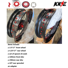 KKE Returned Wheels fit 2013-2025 CRF250R CRF450R Honda / KKE 3.5*17"/4.25*17" Complete Supermoto Wheels Red Hub/ Black Spoke