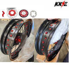 KKE Returned Wheels fit 2013-2025 CRF250R CRF450R Honda / KKE 3.5*17"/4.25*17" Complete Supermoto Wheels Red Hub/ Black Spoke