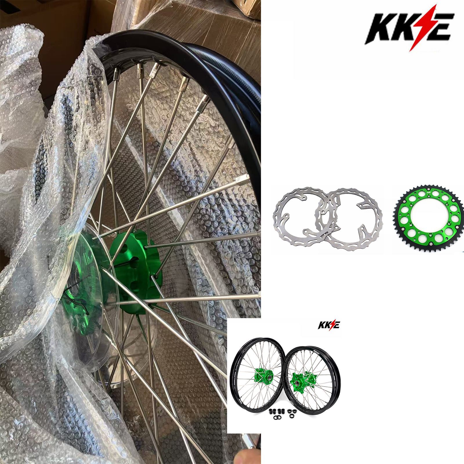 Returned Wheels for Kawasaki KX125 KX250 2003-2005 -- KKE 21/19 Dirt Bike Rims Wheels Silver Spoke Nipples