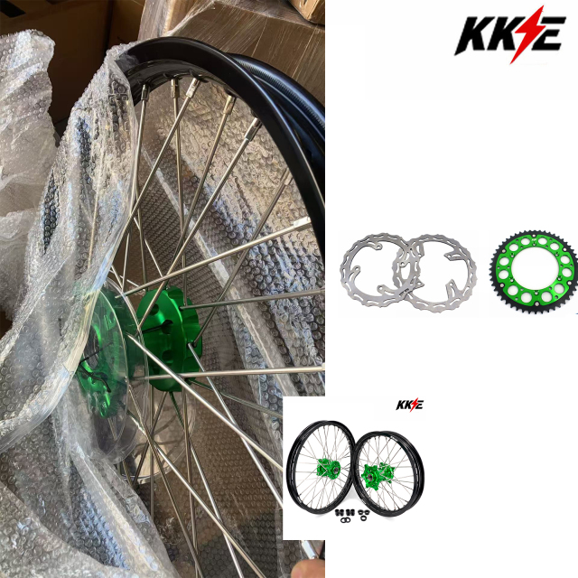 Returned Wheels for Kawasaki KX125 KX250 2003-2005 -- KKE 21/19 Dirt Bike Rims Wheels Silver Spoke Nipples