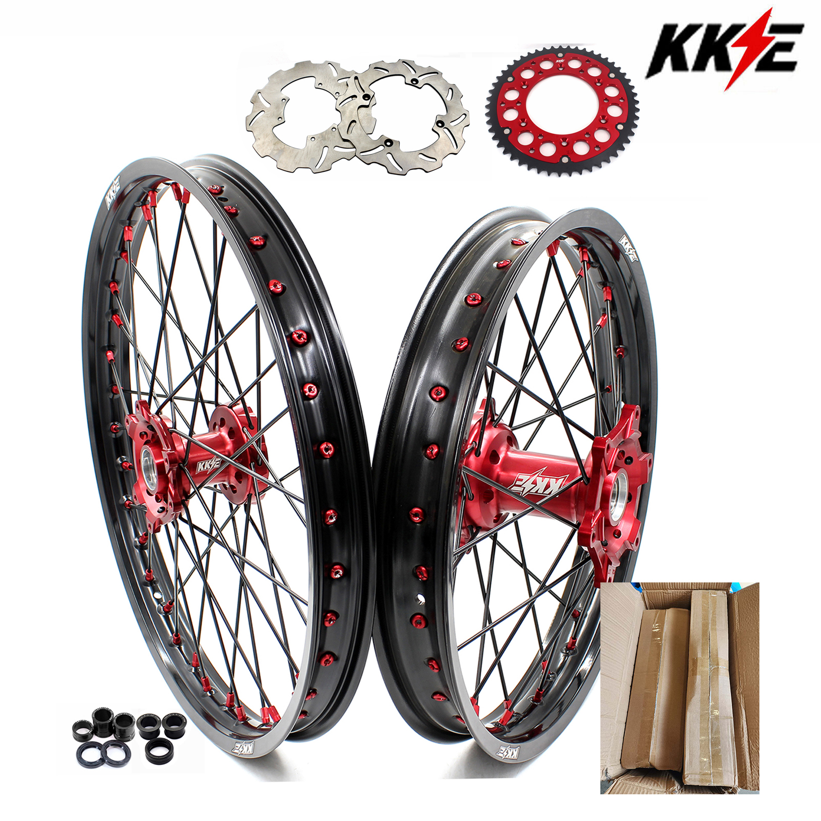 Returned Wheels for CR125R 1995-1997 CR250R 95-96 CR500R 96-01 -- KKE 21/19 CNC Dirt Bike Wheels fit Honda Black Spokes