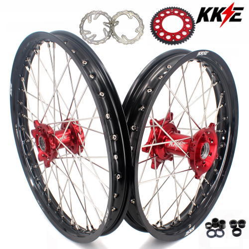 KKE 21/18 Wheels for CRF250R 04-13 CRF450R 02-12 Honda Dirt Bike CNC Red Hubs Discs