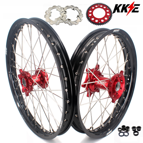KKE 21/18 Wheels for CRF250R 04-13 CRF450R 02-12 Honda Dirt Bike CNC Red Hubs Discs