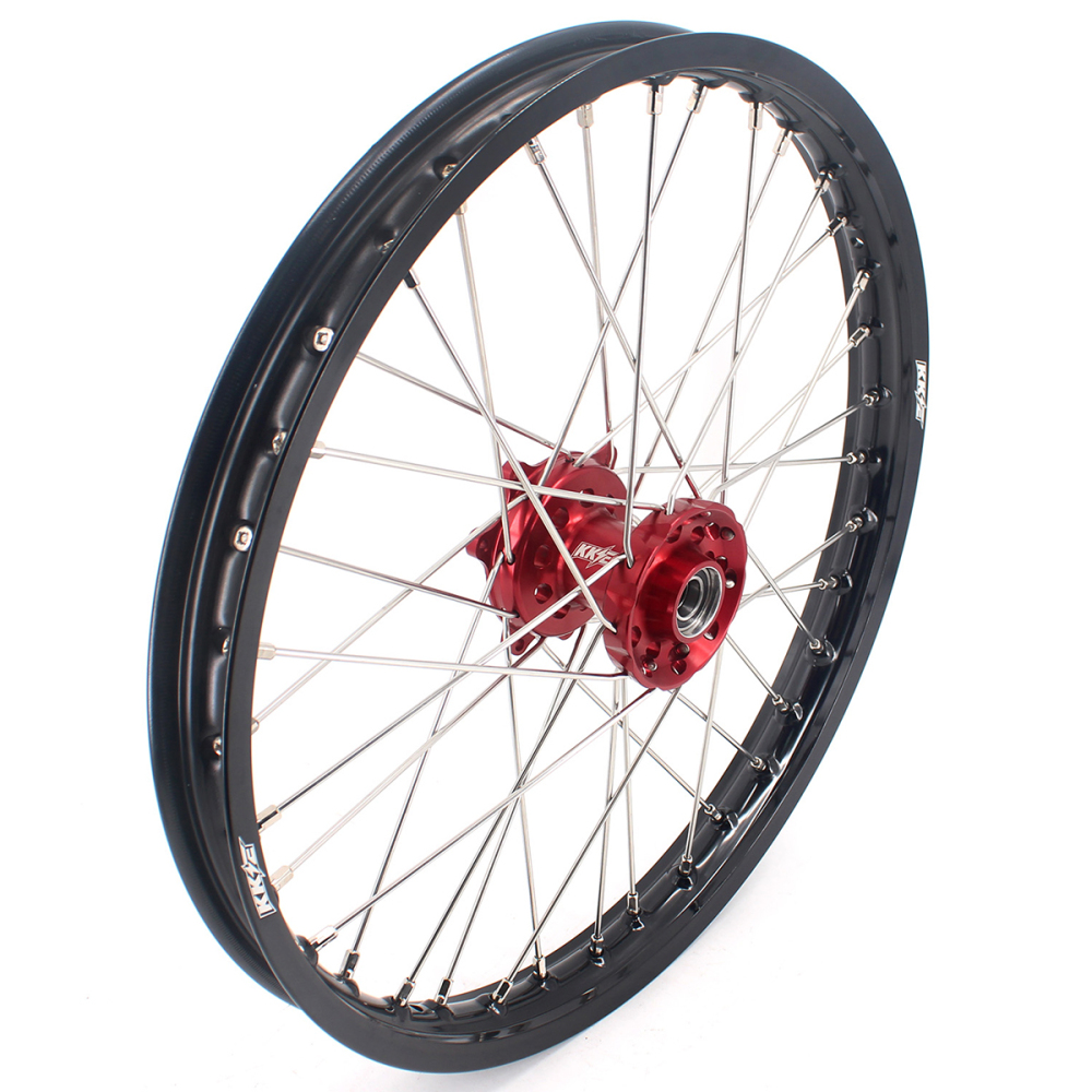 for XR400R 1996-2004, XR600R 1991-2000 --- KKE 21/18 Wheels for Honda Dirt Bike Rims CNC Red Hubs Black Spokes