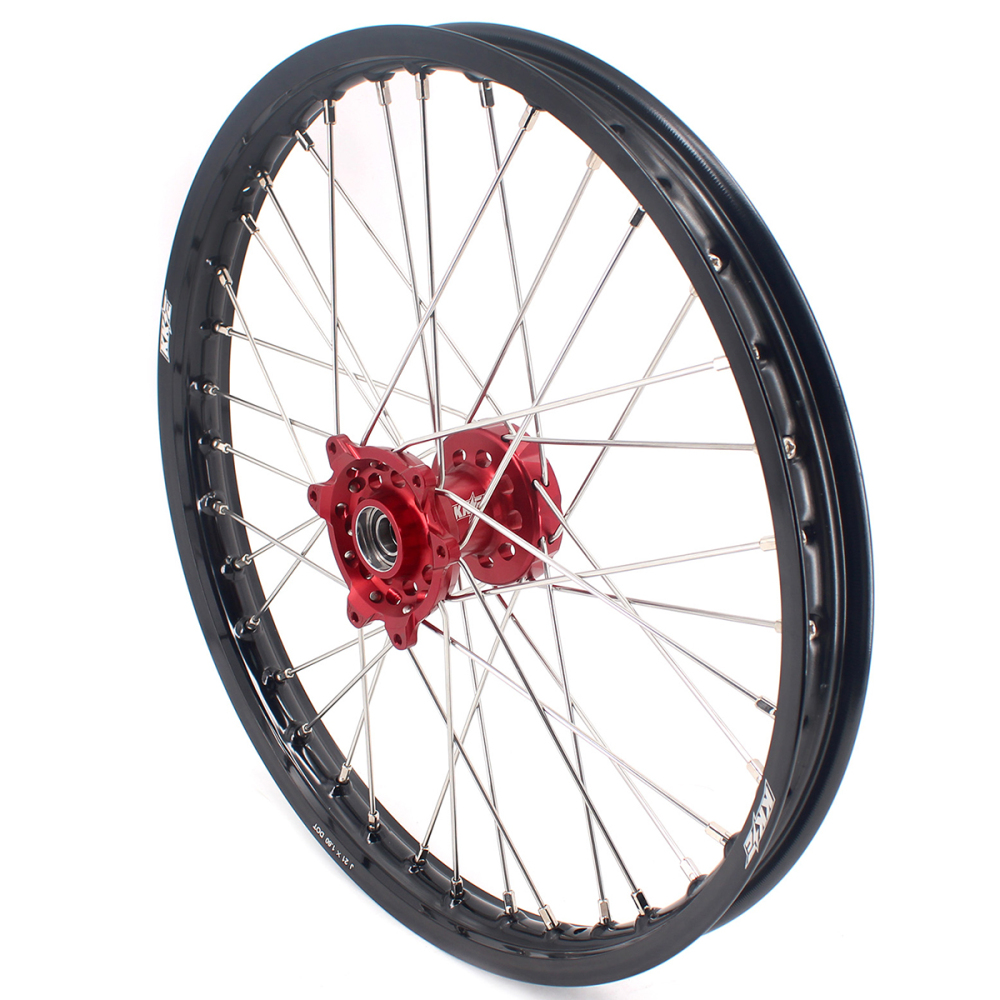 for XR400R 1996-2004, XR600R 1991-2000 --- KKE 21/18 Wheels for Honda Dirt Bike Rims CNC Red Hubs Black Spokes