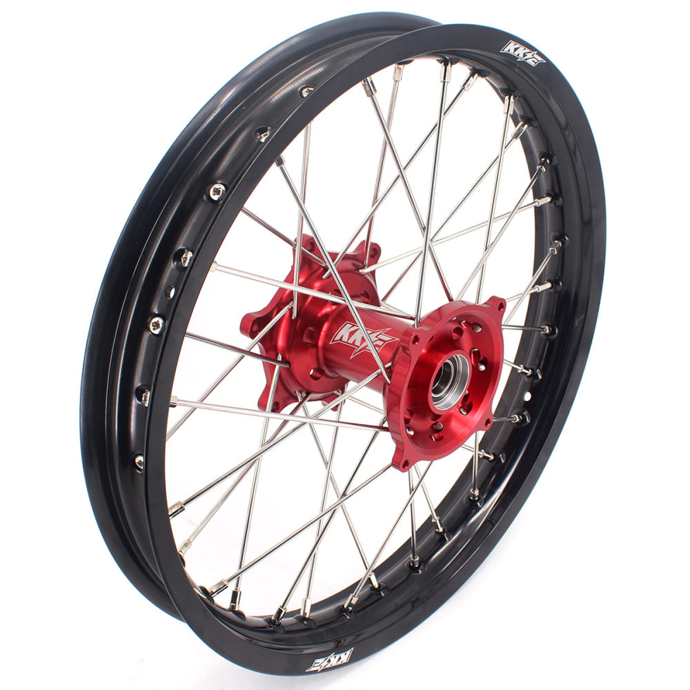 for XR400R 1996-2004, XR600R 1991-2000 --- KKE 21/18 Wheels for Honda Dirt Bike Rims CNC Red Hubs Black Spokes