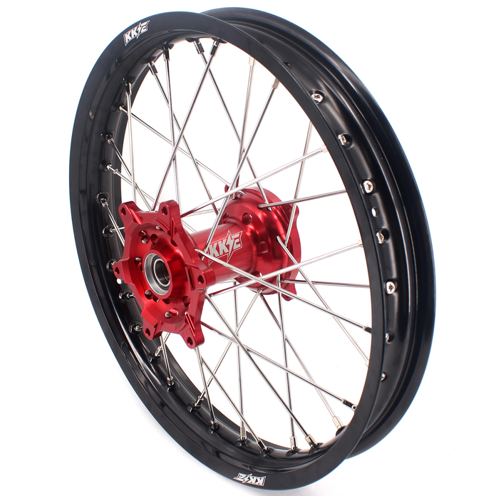 for XR400R 1996-2004, XR600R 1991-2000 --- KKE 21/18 Wheels for Honda Dirt Bike Rims CNC Red Hubs Black Spokes