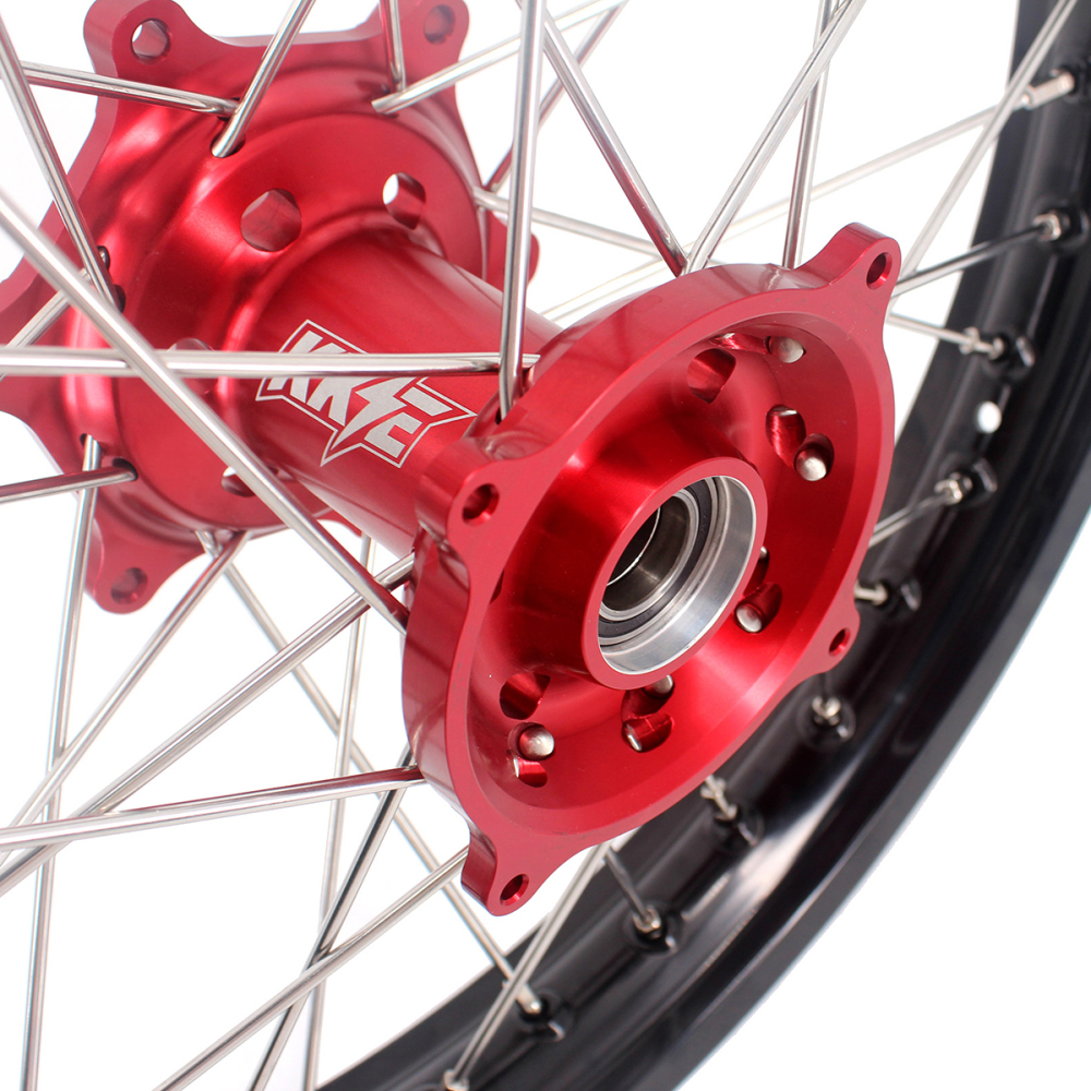 for XR400R 1996-2004, XR600R 1991-2000 --- KKE 21/18 Wheels for Honda Dirt Bike Rims CNC Red Hubs Black Spokes
