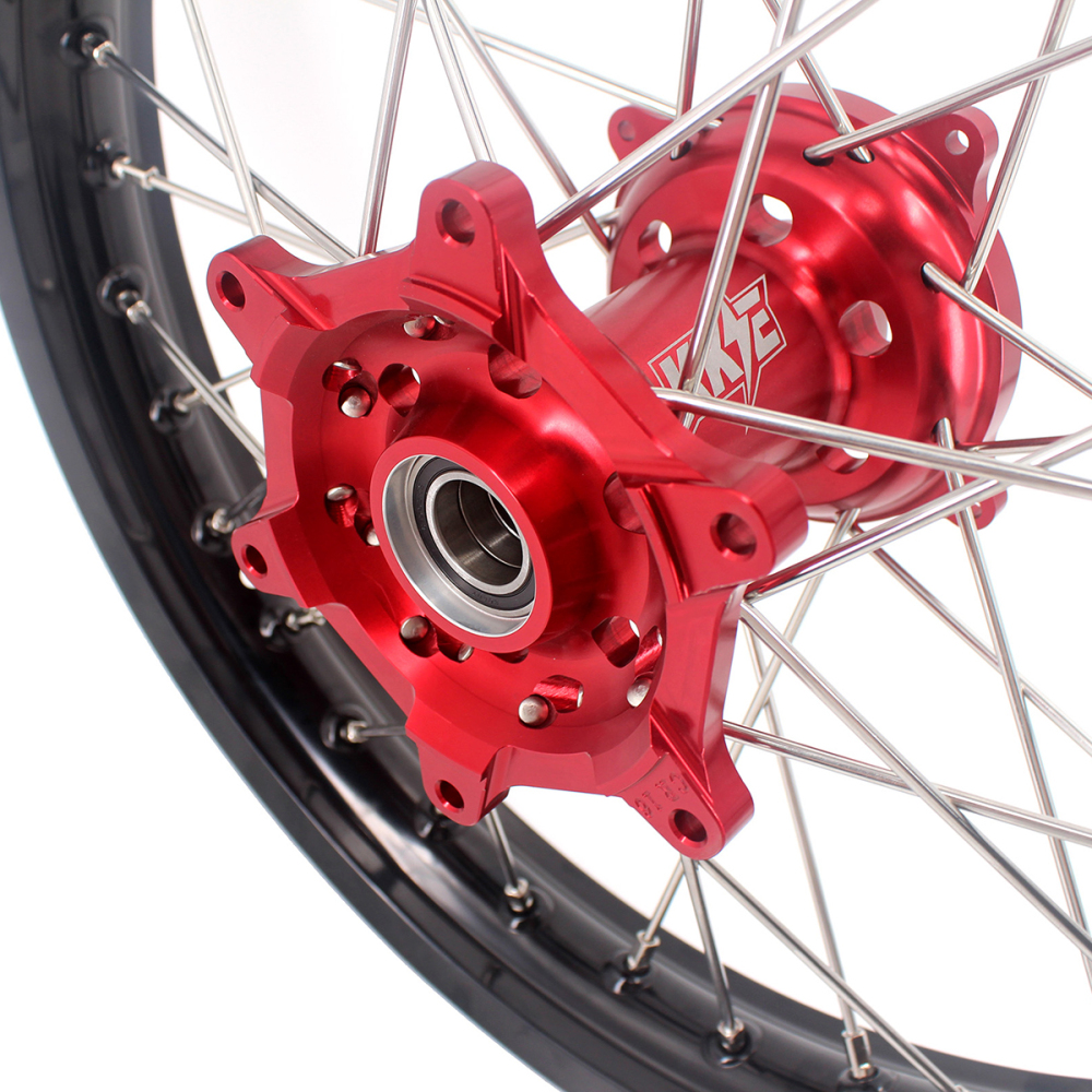 for XR400R 1996-2004, XR600R 1991-2000 --- KKE 21/18 Wheels for Honda Dirt Bike Rims CNC Red Hubs Black Spokes