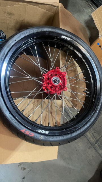Used Wheels for Honda XR650R 2000-2008 -- KKE Supermoto Wheels with CST Tires Mounted 3.5*17"/4.25*17 Rims