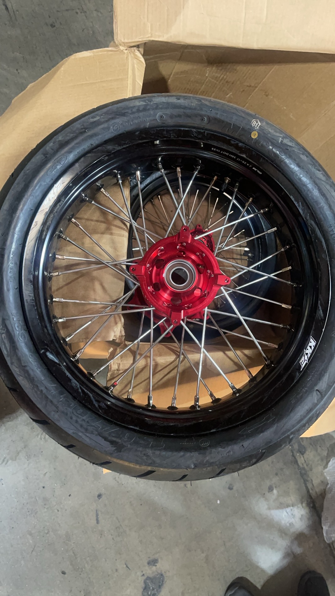 Used Wheels for Honda XR650R 2000-2008 -- KKE Supermoto Wheels with CST Tires Mounted 3.5*17"/4.25*17 Rims