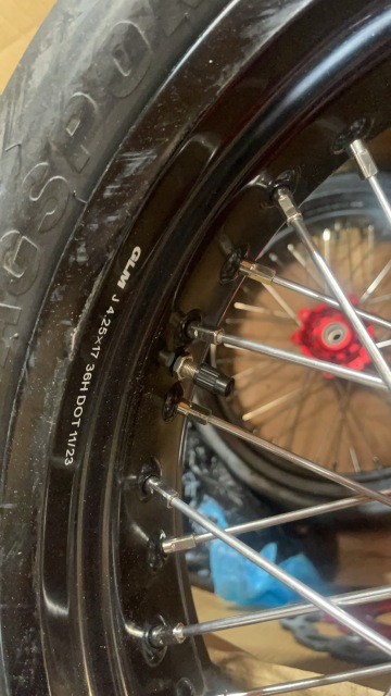 Used Wheels for Honda XR650R 2000-2008 -- KKE Supermoto Wheels with CST Tires Mounted 3.5*17"/4.25*17 Rims