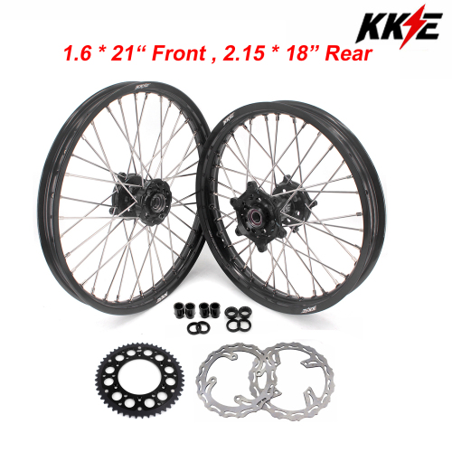 for KX125 KX250 1993-2002 Kawasaki --KKE Dirt Bike Rims Wheels Black Hubs / Silver Spokes