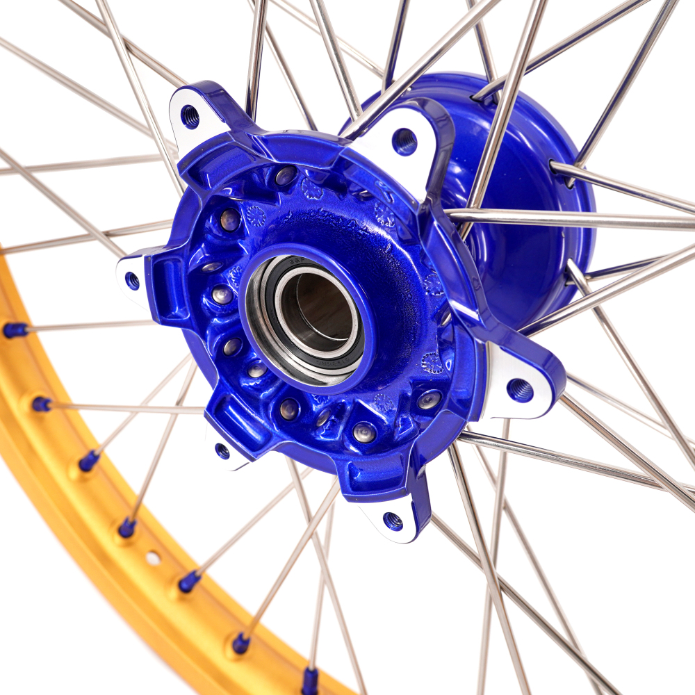 for YZ125 YZ250F - KKE 21/19 Cast Dirt Bike Wheels fit Yamaha YZ125 YZ250 1999-2025 YZ250F YZ450F Blue Nipples/Gold Rims