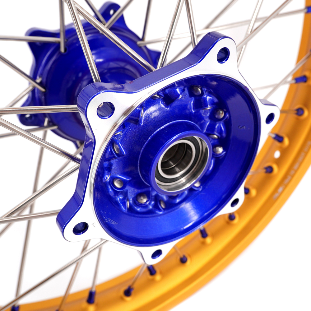 for YZ125 YZ250F - KKE 21/19 Cast Dirt Bike Wheels fit Yamaha YZ125 YZ250 1999-2025 YZ250F YZ450F Blue Nipples/Gold Rims