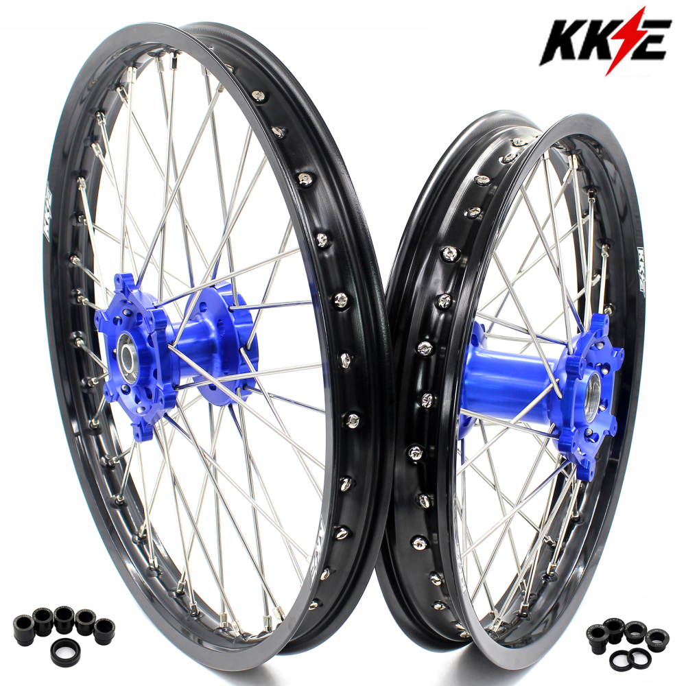 for YZ125 YZ250F - KKE 21/19 CNC Dirt Bike Wheels fit Yamaha YZ125 YZ250 1999-2025 YZ250F YZ450F Silver Nipples