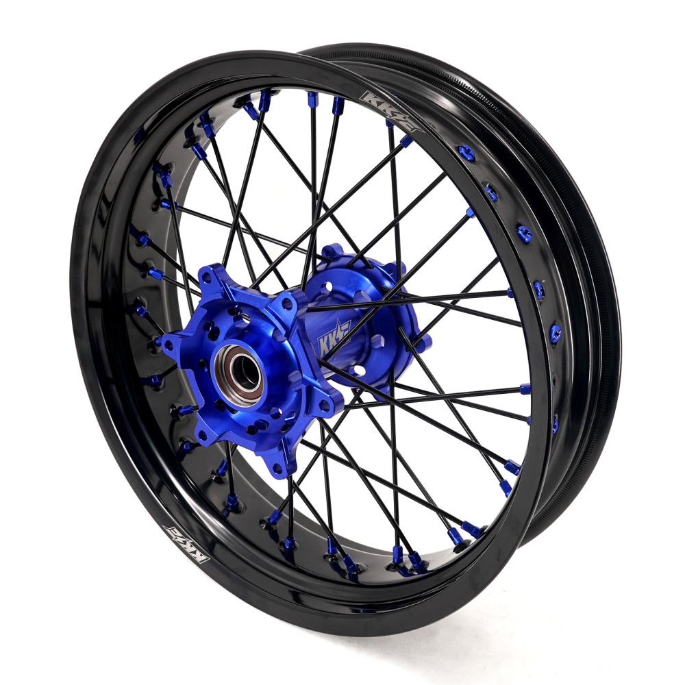for KTM 125-530CC-KKE 17" Supermoto Wheels for KTM 125-530CC XCW EXC EXCW 2000-2025 / Husqvarna TE TC FE FC 125cc-501cc 2014-2024 Blue Hub/Black Spoke