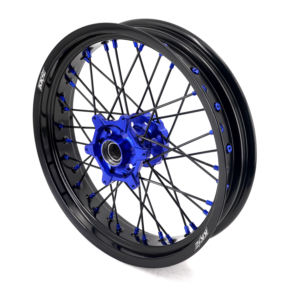 for KTM 125-530CC-KKE 17" Supermoto Wheels for KTM 125-530CC XCW EXC EXCW 2000-2025 / Husqvarna TE TC FE FC 125cc-501cc 2014-2024 Blue Hub/Black Spoke