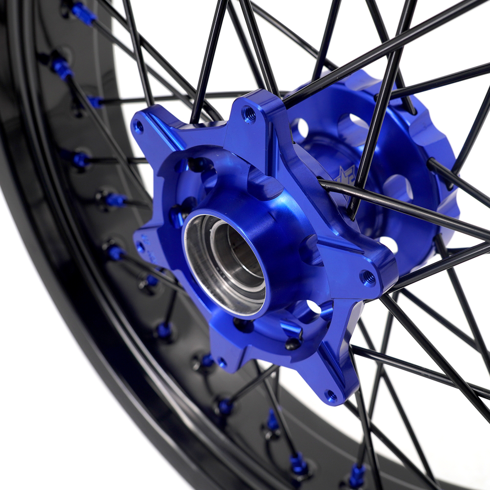 for KTM 125-530CC-KKE 17" Supermoto Wheels for KTM 125-530CC XCW EXC EXCW 2000-2025 / Husqvarna TE TC FE FC 125cc-501cc 2014-2024 Blue Hub/Black Spoke