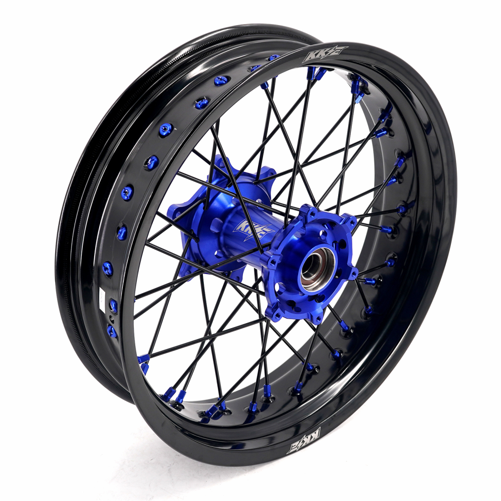 for KTM 125-530CC-KKE 17" Supermoto Wheels for KTM 125-530CC XCW EXC EXCW 2000-2025 / Husqvarna TE TC FE FC 125cc-501cc 2014-2024 Blue Hub/Black Spoke