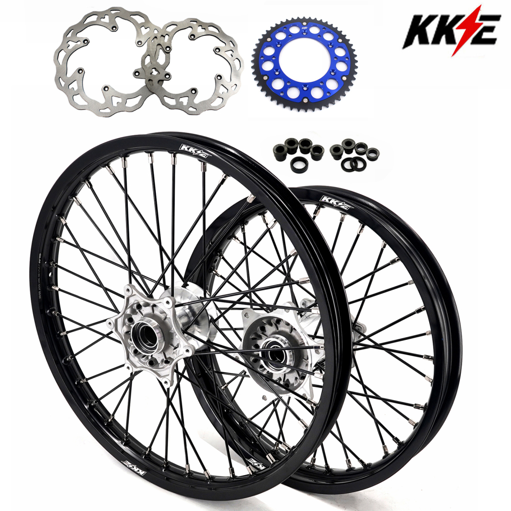KKE 21/19 MX Casting Wheels Rims set Compatible with KTM EXC-F 125 2003-2025 Silver Hub / Black Spoke