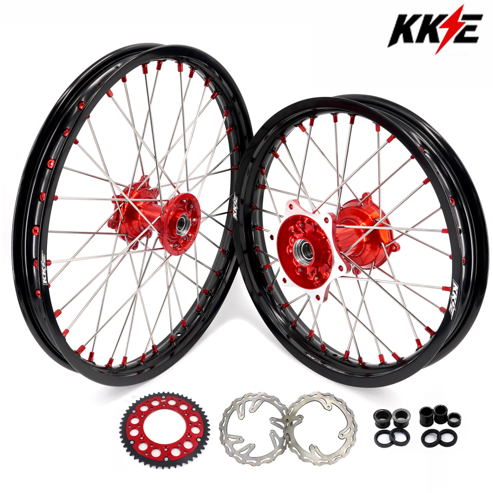 for Honda CRF250R 2004-2013 CRF450R 02-12 -- KKE Cast Dirt Bike Wheels Rims Set Red Cast Hubs