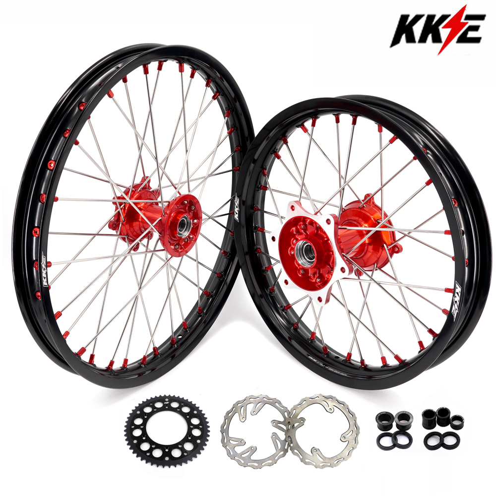 for Honda CRF250R 2004-2013 CRF450R 02-12 -- KKE Cast Dirt Bike Wheels Rims Set Red Cast Hubs