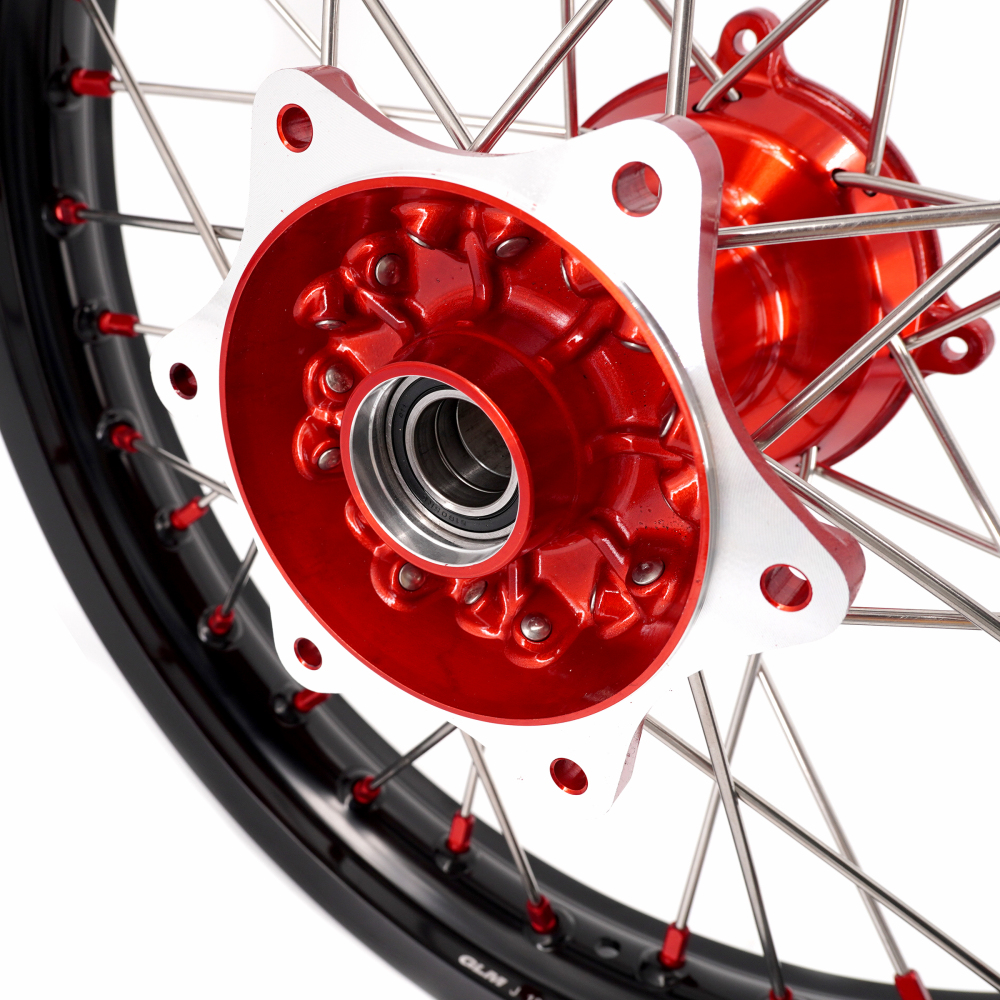 for Honda CRF250R 2004-2013 CRF450R 02-12 -- KKE Cast Dirt Bike Wheels Rims Set Red Cast Hubs