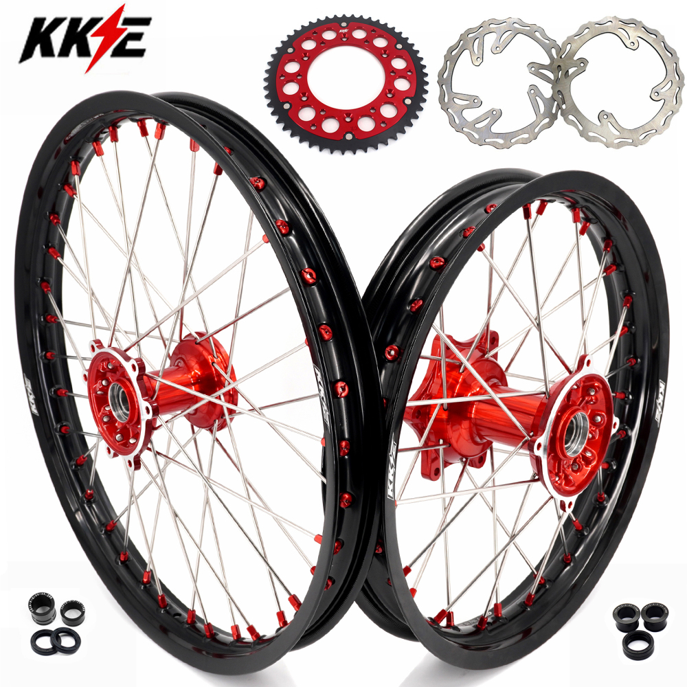 for Honda CRF250R 2004-2013 CRF450R 02-12 -- KKE Cast Dirt Bike Wheels Rims Set Red Cast Hubs