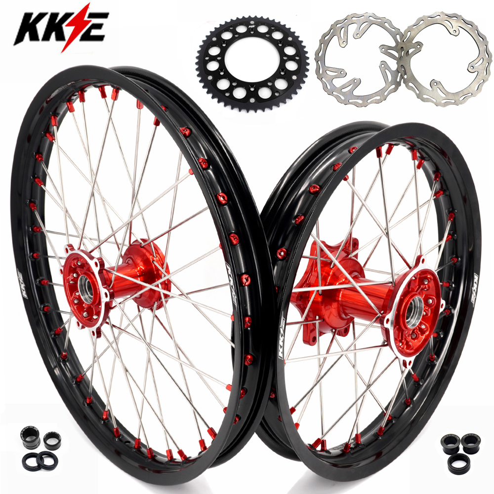 for Honda CRF250R 2004-2013 CRF450R 02-12 -- KKE Cast Dirt Bike Wheels Rims Set Red Cast Hubs