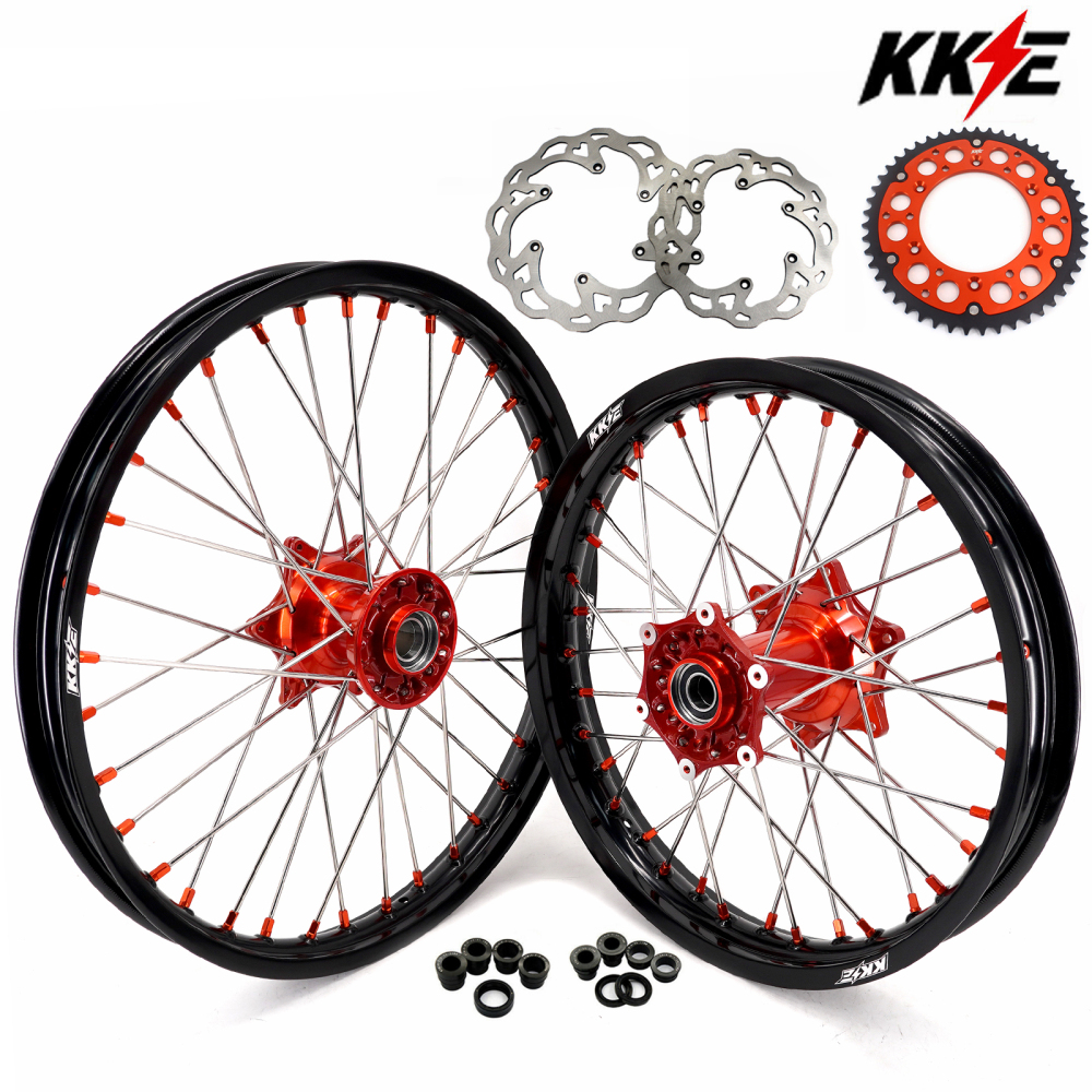 KKE 21/18 Enduro Casting Wheels Rims set Compatible with KTM EXC-F 125 2003-2025 Orange Hub/Nipple