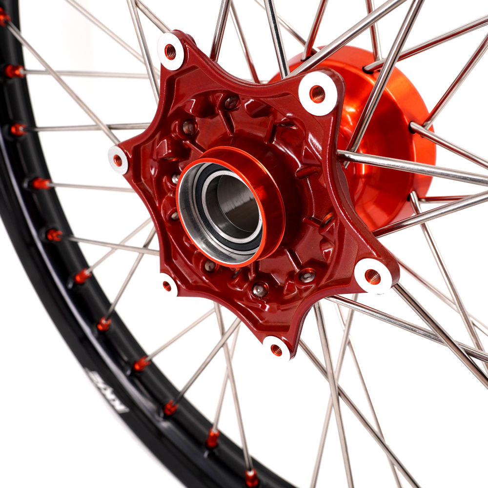 KKE 21/18 Enduro Casting Wheels Rims set Compatible with KTM EXC-F 125 2003-2025 Orange Hub/Nipple