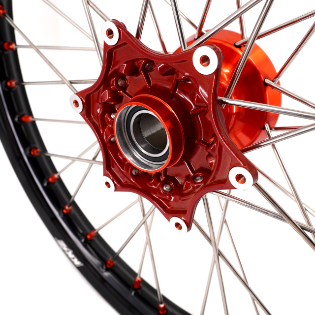 KKE 21/18 Enduro Casting Wheels Rims set Compatible with KTM EXC-F 125 2003-2025 Orange Hub/Nipple