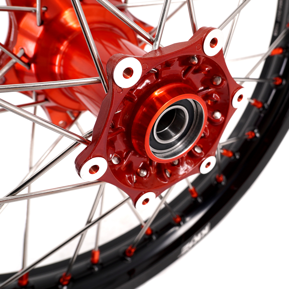 KKE 21/18 Enduro Casting Wheels Rims set Compatible with KTM EXC-F 125 2003-2025 Orange Hub/Nipple