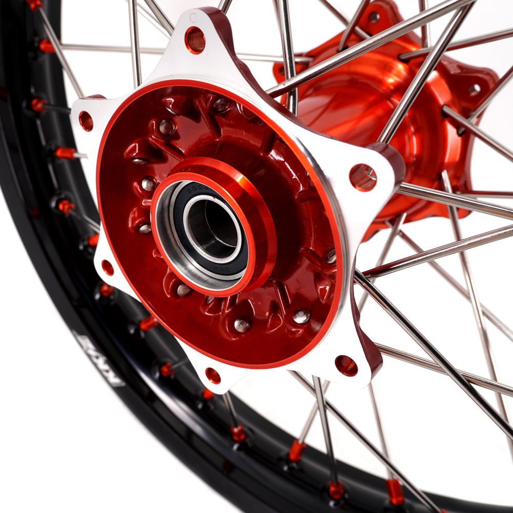 KKE 21/18 Enduro Casting Wheels Rims set Compatible with KTM EXC-F 125 2003-2025 Orange Hub/Nipple