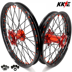 Compatible with 2003-2025 KTM EXC SXF XCW XCF 125-530CC -- KKE Front & Rear Wheels Rims Orange Cast Hubs/ Black Spokes