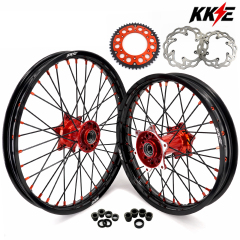 Compatible with 2003-2025 KTM EXC SXF XCW XCF 125-530CC -- KKE Front & Rear Wheels Rims Orange Cast Hubs/ Black Spokes
