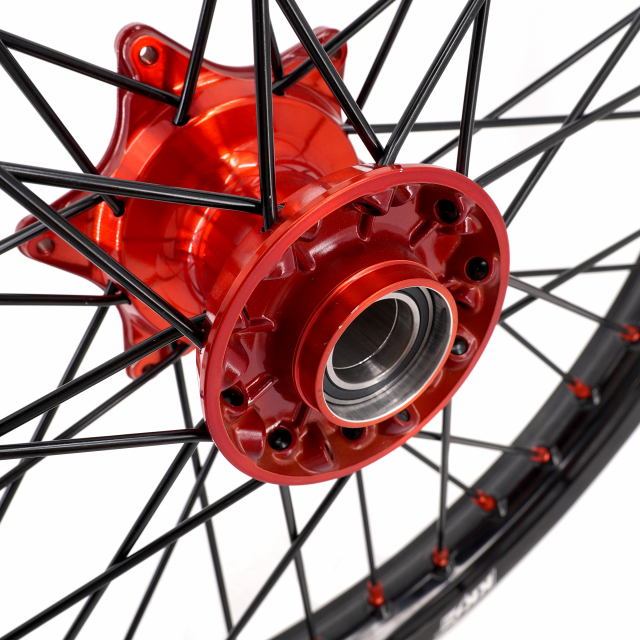 Compatible with 2003-2025 KTM EXC SXF XCW XCF 125-530CC -- KKE Front & Rear Wheels Rims Orange Cast Hubs/ Black Spokes