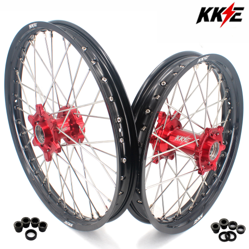 Compatible with 2021-2024 Gas Gas EC EX MC / 2003-2025 KTM EXC SXF XCW XCF 125-530CC -- KKE Front & Rear Wheels Rims Red CNC Hubs