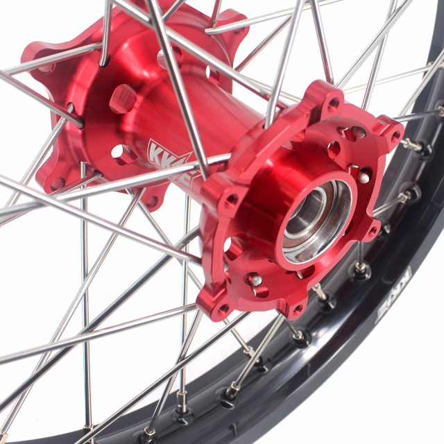 Compatible with 2021-2024 Gas Gas EC EX MC / 2003-2025 KTM EXC SXF XCW XCF 125-530CC -- KKE Front & Rear Wheels Rims Red CNC Hubs