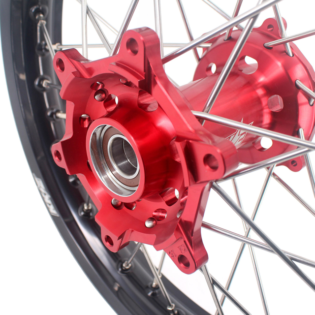 Compatible with 2021-2024 Gas Gas EC EX MC / 2003-2025 KTM EXC SXF XCW XCF 125-530CC -- KKE Front & Rear Wheels Rims Red CNC Hubs