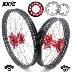 Compatible with 2021-2024 Gas Gas EC EX MC / 2003-2025 KTM EXC SXF XCW XCF 125-530CC -- KKE Front & Rear Wheels Rims Red CNC Hubs