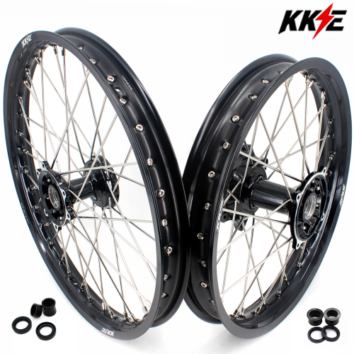 for Honda CRF250R 2004-2013 CRF450R 02-12 -- KKE 21/19 MX Cast Wheels Rims Set Black Cast Hubs