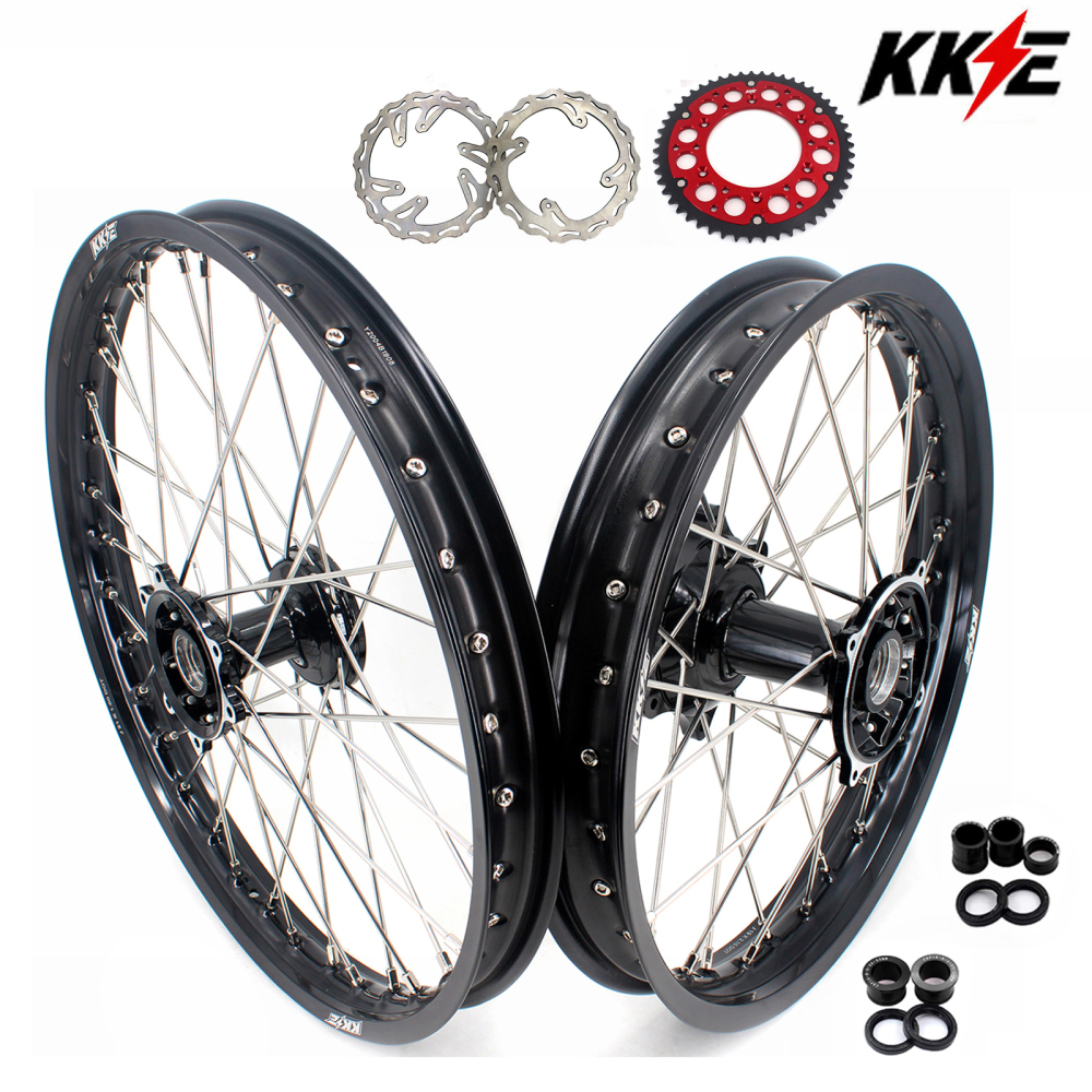 for Honda CRF250R 2004-2013 CRF450R 02-12 -- KKE 21/19 MX Cast Wheels Rims Set Black Cast Hubs