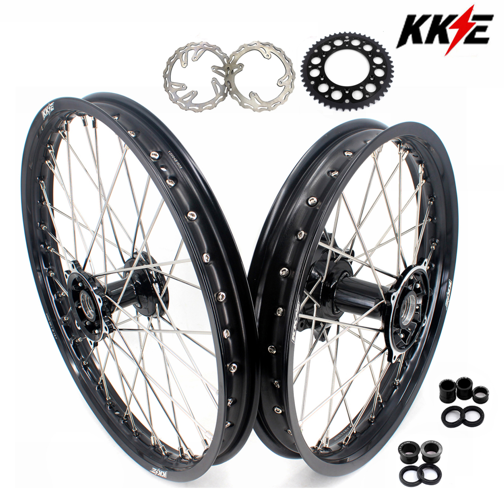 for Honda CRF250R 2004-2013 CRF450R 02-12 -- KKE 21/19 MX Cast Wheels Rims Set Black Cast Hubs