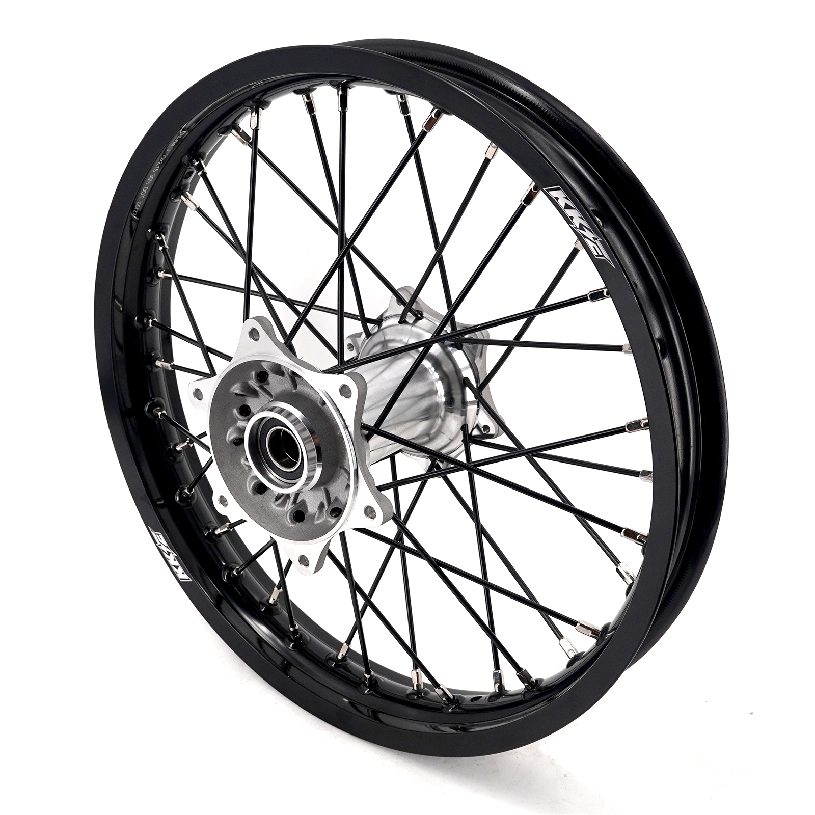 KKE 21/19 MX Casting Wheels Rims set Compatible with KTM EXC-F 125 2003-2025 Silver Hub / Black Spoke