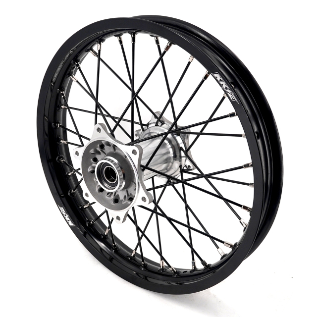 KKE 21/19 MX Casting Wheels Rims set Compatible with KTM EXC-F 125 2003-2025 Silver Hub / Black Spoke
