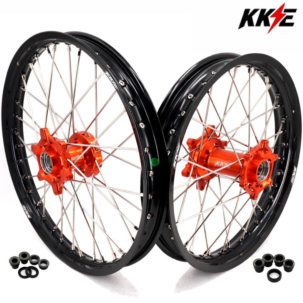 Compatible with 2003-2025 KTM EXC SXF XCW XCF 125-530CC -- KKE Front & Rear Wheels Rims Orange CNC Hubs