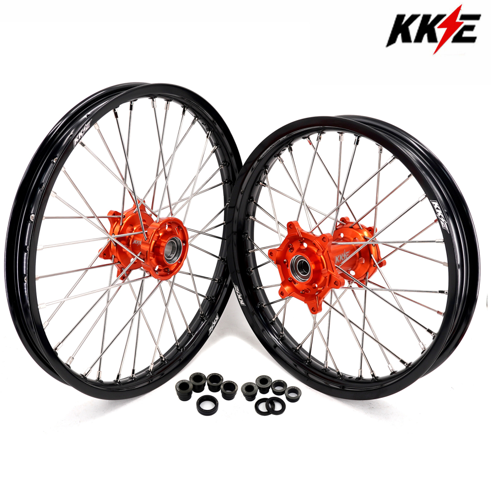 Compatible with 2003-2025 KTM EXC SXF XCW XCF 125-530CC -- KKE Front & Rear Wheels Rims Orange CNC Hubs