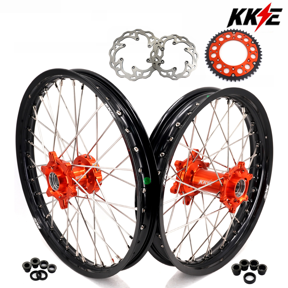 Compatible with 2003-2025 KTM EXC SXF XCW XCF 125-530CC -- KKE Front & Rear Wheels Rims Orange CNC Hubs